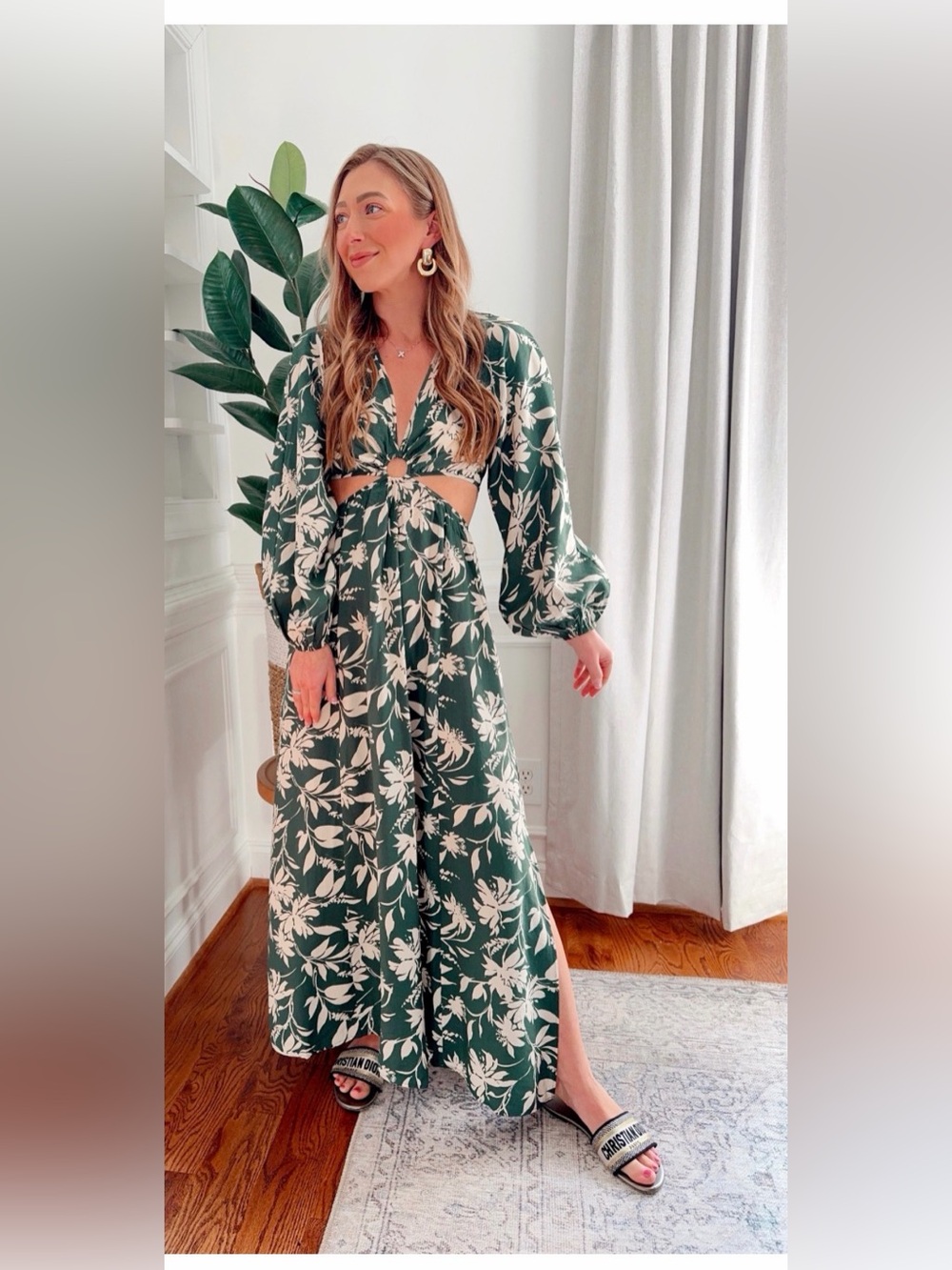 Abercrombie & Fitch Forest Green Floral Cutout maxi dress size large
